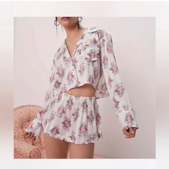 NEW For Love and Lemons Floral Pajamas Set Xsmall - Picture 2 of 13